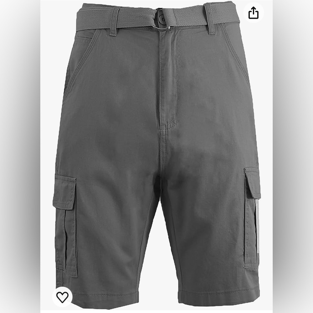 NEW - BLU ROCK Men’s Classic Belted Cotton Cargo Pocket Shorts. Grey. Size 40